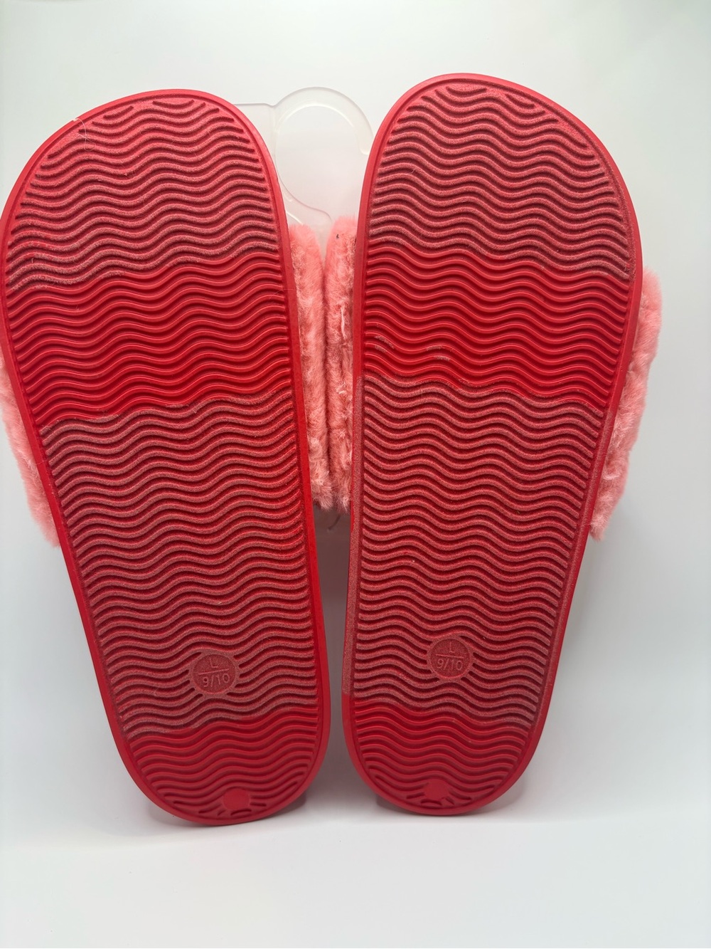 Auden Pink Red Cherry Fuzzy Slides Sandals Slippers NWT Large 9/10 - Picture 6 of 6
